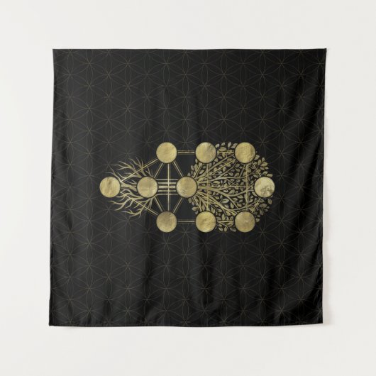 Kabbalah The Tree Gold on Black Wandkleed (Voorkant (horizontaal))