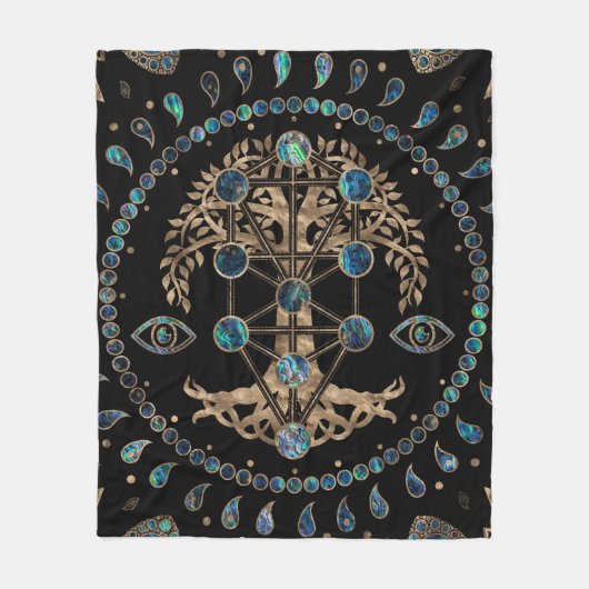Kabbalah The Tree of Life Abalone and Gold Fleece Deken (Voorkant)