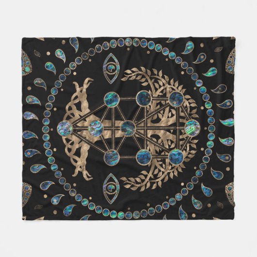 Kabbalah The Tree of Life Abalone and Gold Fleece Deken (Voorkant (Horizontaal))