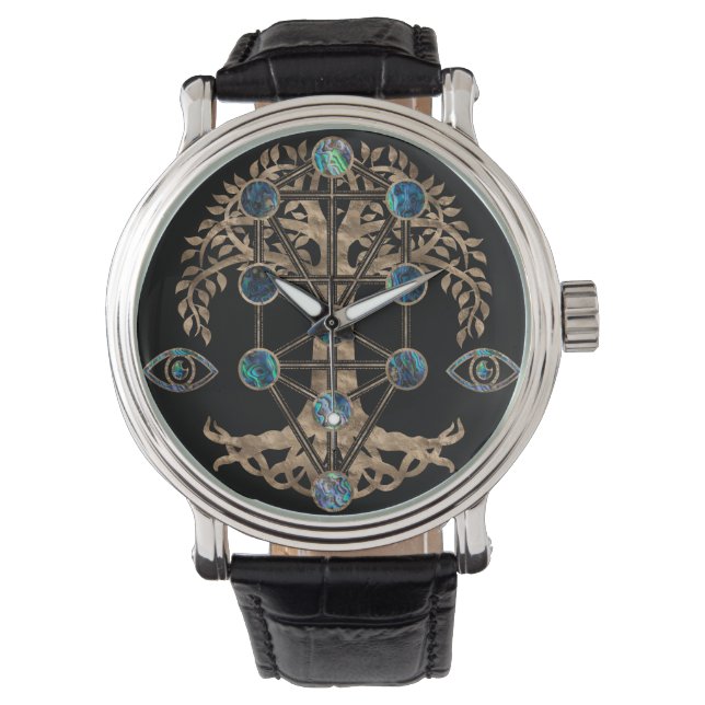 Kabbalah The Tree of Life Abalone and Gold Horloge (Voorkant)