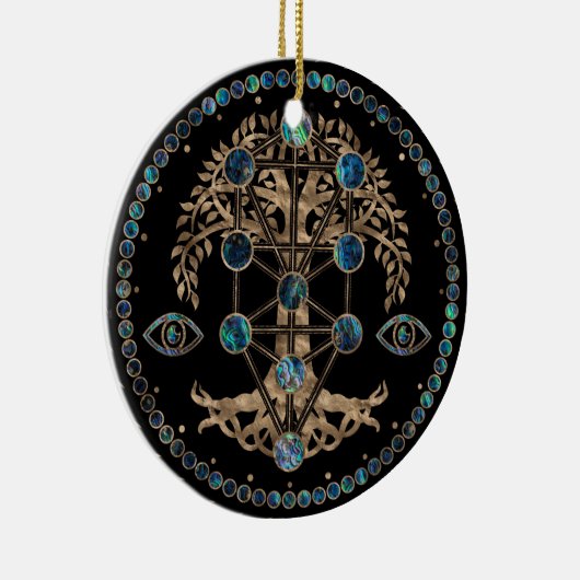 Kabbalah The Tree of Life Abalone and Gold Keramisch Ornament (Rechts)