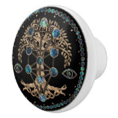 Kabbalah The Tree of Life Abalone and Gold Keramische Knop (Rechts)