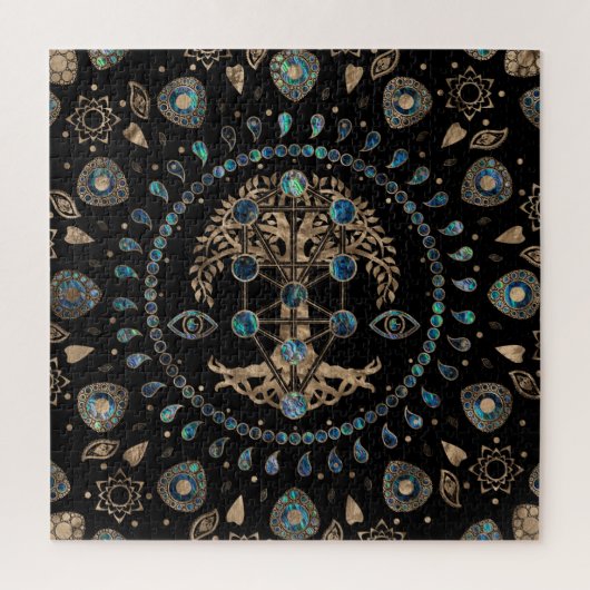Kabbalah The Tree of Life Abalone and Gold Legpuzzel (Verticaal)