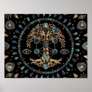 Kabbalah The Tree of Life Abalone and Gold Poster