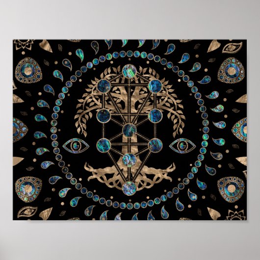 Kabbalah The Tree of Life Abalone and Gold Poster (Voorkant)