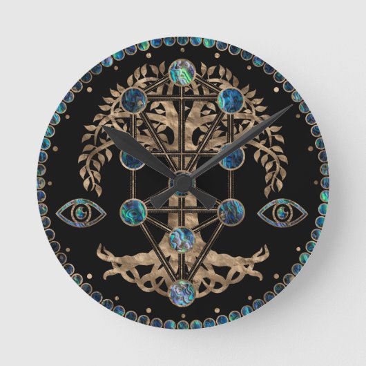 Kabbalah The Tree of Life Abalone and Gold Ronde Klok (Voorkant)