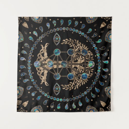 Kabbalah The Tree of Life Abalone and Gold Wandkleed (Voorkant (horizontaal))