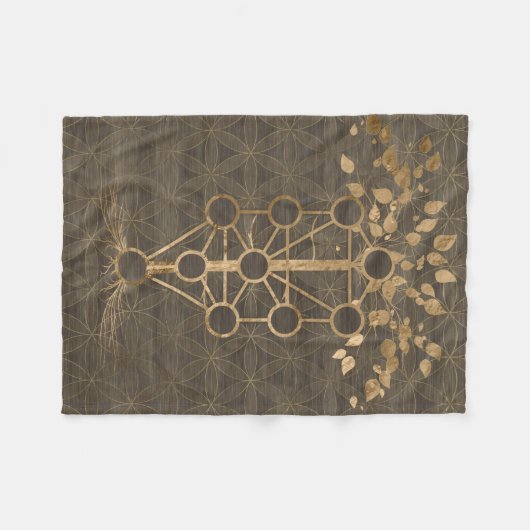Kabbalah The Tree of Life  Gold on Wood Fleece Deken (Voorkant (Horizontaal))