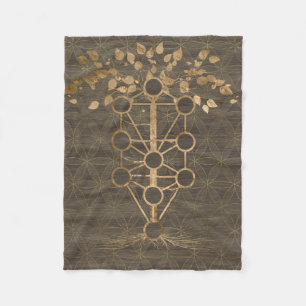 Kabbalah The Tree of Life Gold on Wood Fleece Deken