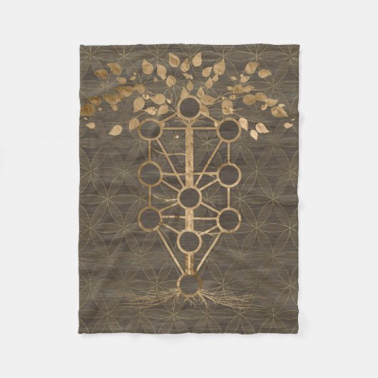 Kabbalah The Tree of Life  Gold on Wood Fleece Deken (Voorkant)