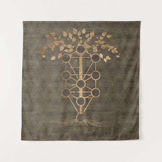 Kabbalah The Tree of Life Gold on Wood Wandkleed (Voorkant)