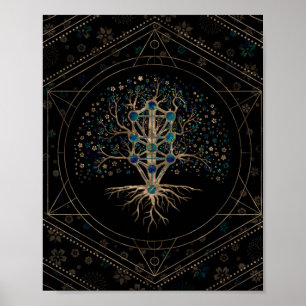 Kabbalah The Tree of Life Marble and Gold Poster