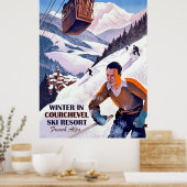 Kabelauto over Courcheval, man op ski, vintage Poster (Keuken)