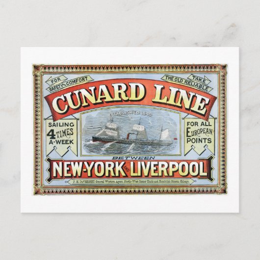  kabelbaan die New York naar Liverpool afstuurt Briefkaart (Voorkant)