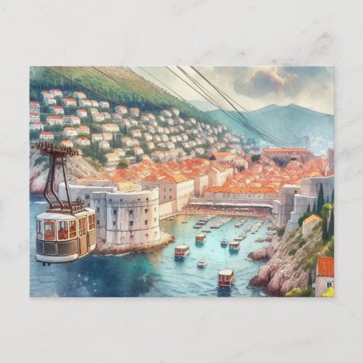 Kabelbaan Dubrovnik Kroatië waterverf Briefkaart (Voorkant)