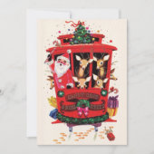 Kabelbaan Santa & Reindeer Vintage Kerstmis Feestdagenkaart (Voorkant)