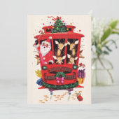 Kabelbaan Santa & Reindeer Vintage Kerstmis Feestdagenkaart (Staand voorkant)