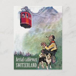 Kabelbaan, Zwitserland, vintage reis Briefkaart