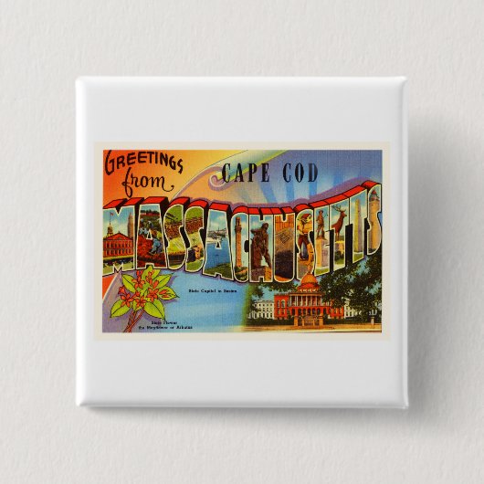 Kabeljauw 2 Massachusetts MA Old Travel Souvenir Vierkante Button 5,1 Cm (Voorkant)