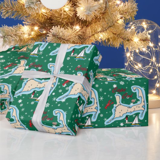 Kabeljauw op zwarte schaal - Kerstmis met Zeilboot Cadeaupapier (Feestdagen)