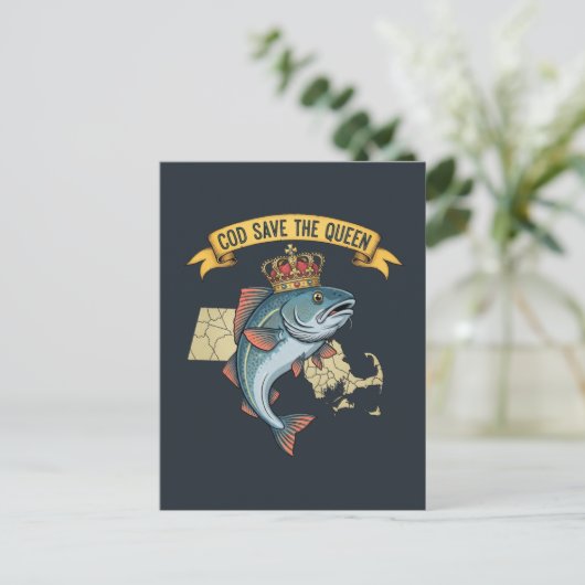 Kabeljauw redt de koningin briefkaart (Staand voorkant)
