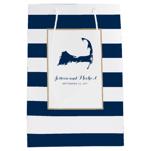 Kabeljauw van marinesblauwe cape en Stripes Medium Cadeauzakje (Voorkant)