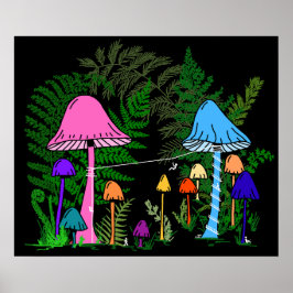 Kabelskaten tussen Kleurrijke Paddenstoelen Poster