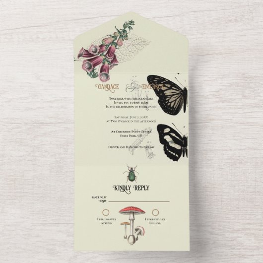 Kabinet van Curiositeiten in één enkele trouwuitno All In One Uitnodiging (Binnen)