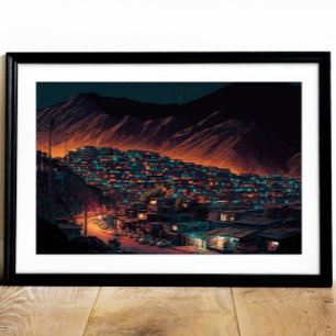 Kaboel City bij nacht, Afghanistan Poster