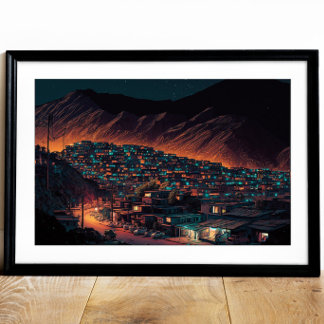 Kaboel City bij nacht, Afghanistan Poster