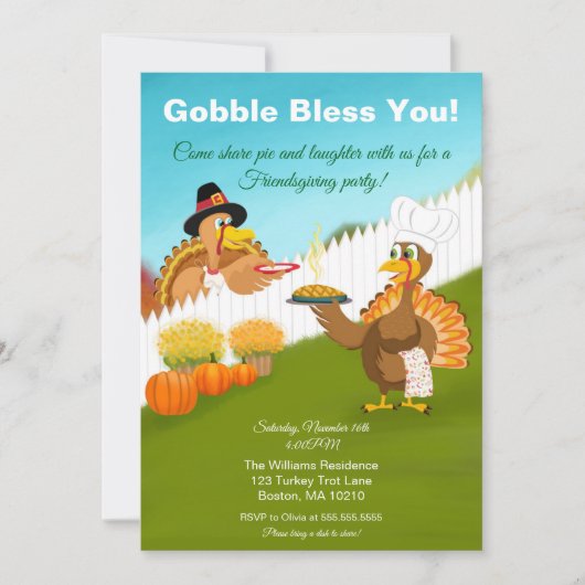 Kabouter Dank Je Funny Turkey's Friendsgiving Kaart (Voorkant)