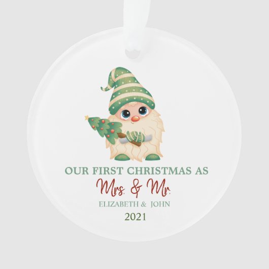 Kabouter dennenboom onze eerste kerst ornament (voorkant)