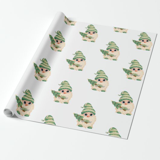 Kabouter dennenboom vrolijk kerstfeest cadeaupapier (Uitgerold)