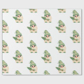 Kabouter dennenboom vrolijk kerstfeest cadeaupapier (Vlak)
