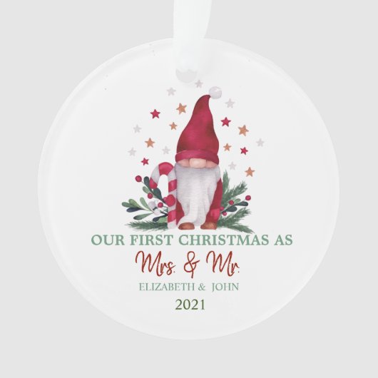 Kabouter Dennentakken Onze Eerste Kerstmis Ornament (voorkant)
