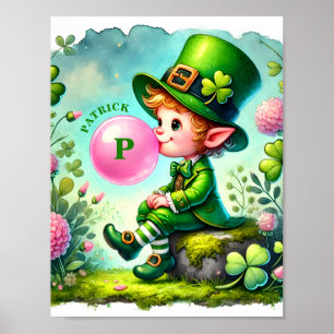 Kabouter die kauwgomblaasjes blaast St. Patrick's  Poster
