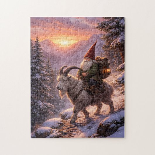 Kabouter die op een berggeit rijdt legpuzzel (Verticaal)