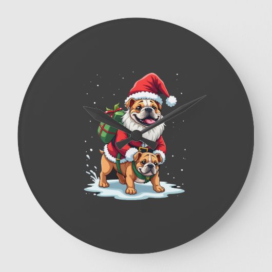 Kabouter die op Engelse Bulldog Kerstmis Kerst Jon Grote Klok (Voorkant)