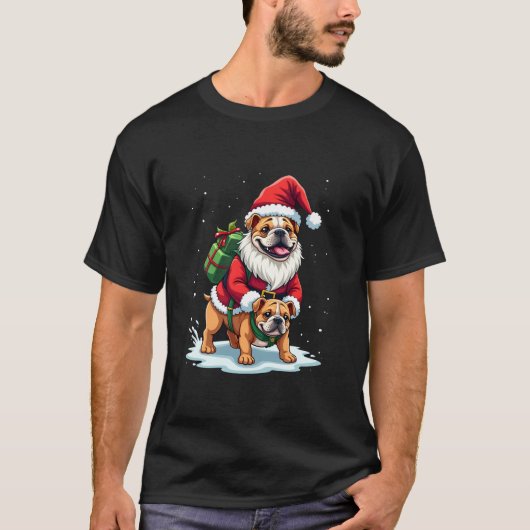 Kabouter die op Engelse Bulldog Kerstmis Kerst Jon T-shirt (Voorkant)
