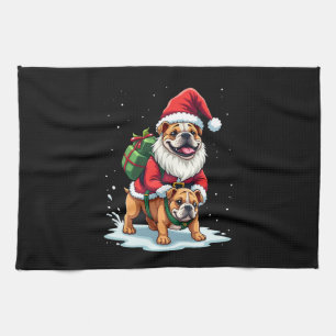 Kabouter die op Engelse Bulldog rijdt Kerstmis Xma Theedoek