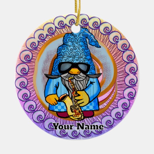 kabouter die saxofoon speelt keramisch ornament (Voorkant)