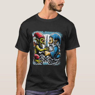 Kabouter die vecht met Goblin Grappig Fantasie Wez T-shirt