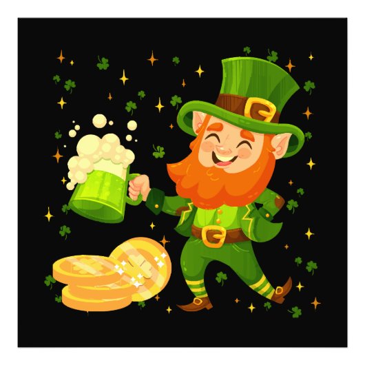 Kabouter drinkt bier St. Patrick's Day Foto Afdruk (Voorkant)