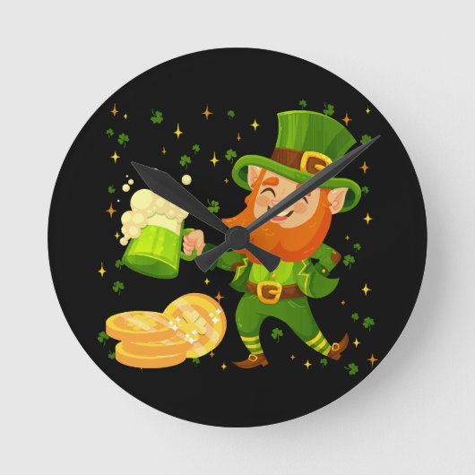 Kabouter drinkt bier St. Patrick's Day Ronde Klok (Voorkant)