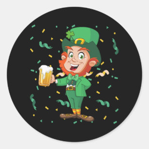 Kabouter drinkt bier St. Patrick's Day Ronde Sticker