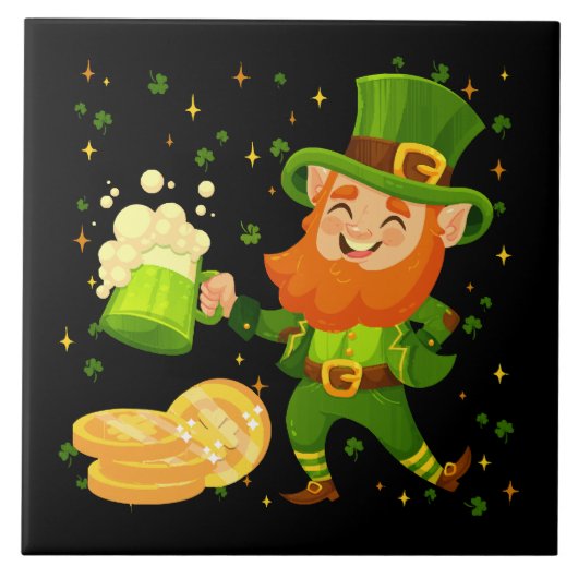 Kabouter drinkt bier St. Patrick's Day Tegeltje (Voorkant)