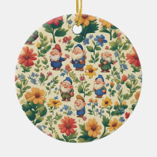 Kabouter een bloempatroonontwerp keramisch ornament (Voorkant)