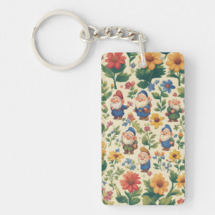 Kabouter een bloempatroonontwerp sleutelhanger