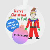 Kabouter Elf Kerstmis NAAM Blauwe Roze Ornamenten (voorkant)