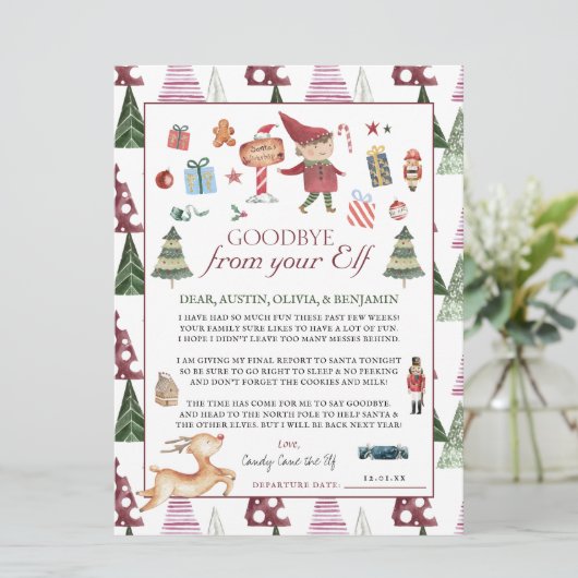 Kabouter Elf | Kinderen Kerst Elf Afscheidsbrief (Staand voorkant)